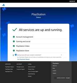 Snímek obrazovky status.playstation.com