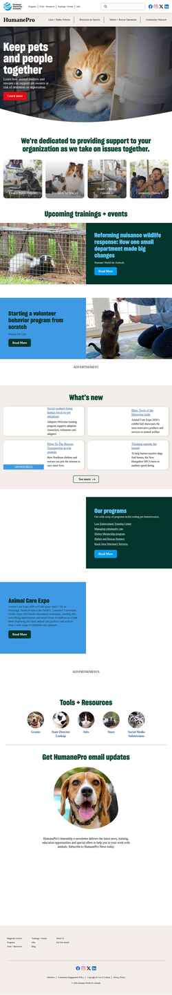 Schermafbeelding humanepro.org