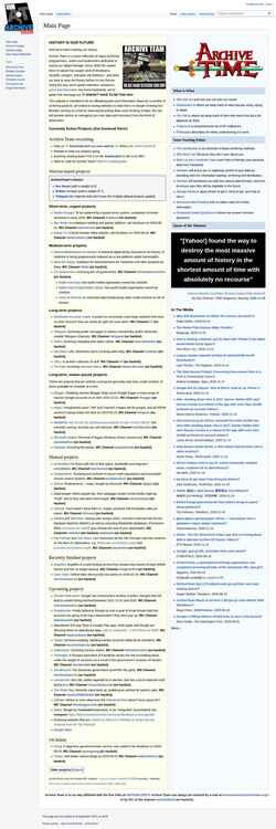Zrzut ekranu wiki.archiveteam.org