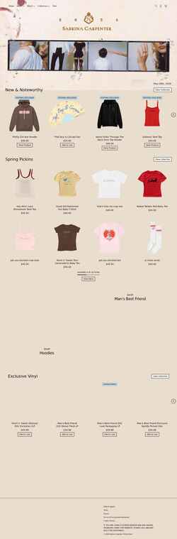 Snímek obrazovky store.sabrinacarpenter.com