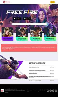 Képernyőkép ffsupport.garena.com