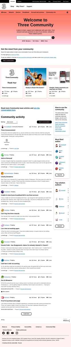 Screenshot community.three.co.uk