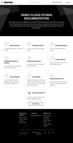 Screenshot studio.support.brightcove.com
