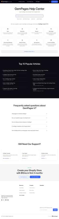Снимак екрана help.gempages.net