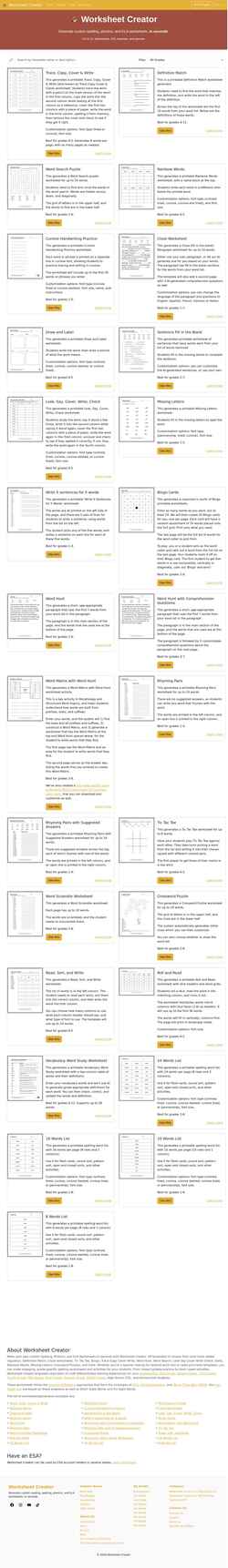 Zrzut ekranu worksheet-creator.com