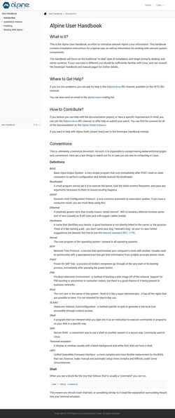 Schermata docs.alpinelinux.org