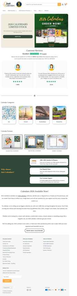 Screenshot justcalendars.com.au