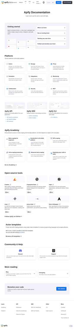 Capture d'écran docs.apify.com