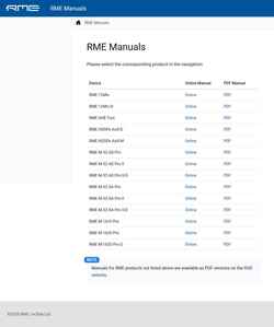 Captură de ecran docs.rme-audio.com