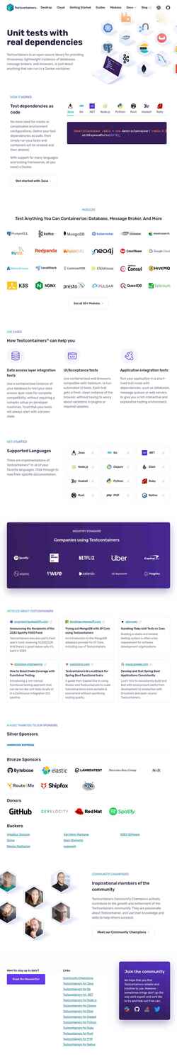 Snímka obrazovky testcontainers.com