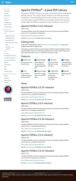 Skärmdump pdfbox.apache.org