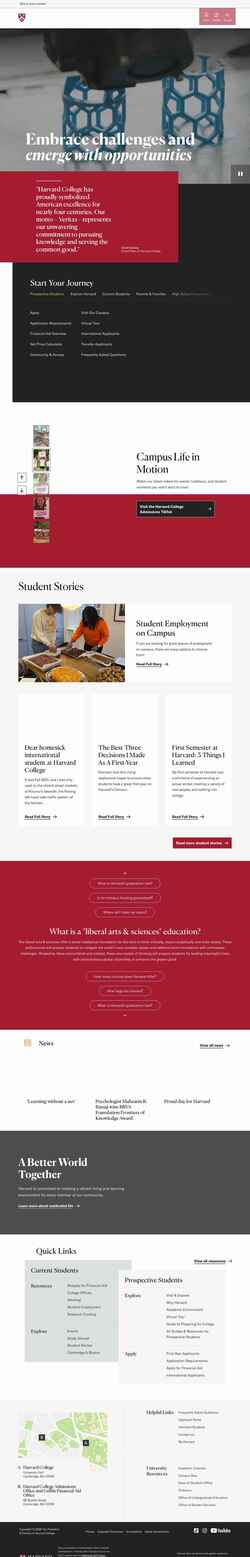 Schermafbeelding college.harvard.edu